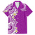 Aloha Polynesian Plumeria Flower Family Matching Off The Shoulder Long Sleeve Dress and Hawaiian Shirt Purple Color