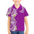 Aloha Polynesian Plumeria Flower Family Matching Off The Shoulder Long Sleeve Dress and Hawaiian Shirt Purple Color