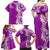 Aloha Polynesian Plumeria Flower Family Matching Off Shoulder Maxi Dress and Hawaiian Shirt Purple Color