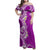 Aloha Polynesian Plumeria Flower Family Matching Off Shoulder Maxi Dress and Hawaiian Shirt Purple Color