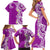 Aloha Polynesian Plumeria Flower Family Matching Short Sleeve Bodycon Dress and Hawaiian Shirt Purple Color