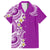 Aloha Polynesian Plumeria Flower Family Matching Short Sleeve Bodycon Dress and Hawaiian Shirt Purple Color