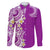 Aloha Polynesian Plumeria Flower Family Matching Short Sleeve Bodycon Dress and Hawaiian Shirt Purple Color