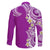 Aloha Polynesian Plumeria Flower Family Matching Short Sleeve Bodycon Dress and Hawaiian Shirt Purple Color