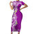 Aloha Polynesian Plumeria Flower Family Matching Short Sleeve Bodycon Dress and Hawaiian Shirt Purple Color