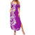 Aloha Polynesian Plumeria Flower Family Matching Summer Maxi Dress and Hawaiian Shirt Purple Color