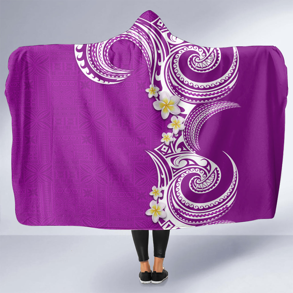 Aloha Polynesian Plumeria Flower Hooded Blanket Purple Color LT03 - Polynesian Pride