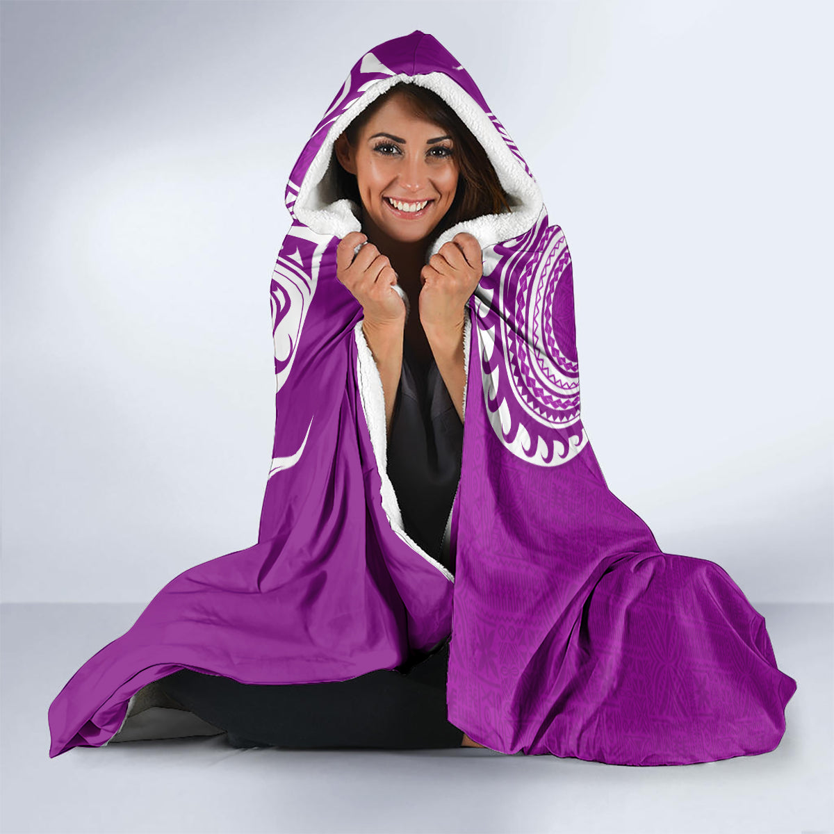 Aloha Polynesian Plumeria Flower Hooded Blanket Purple Color LT03 - Polynesian Pride