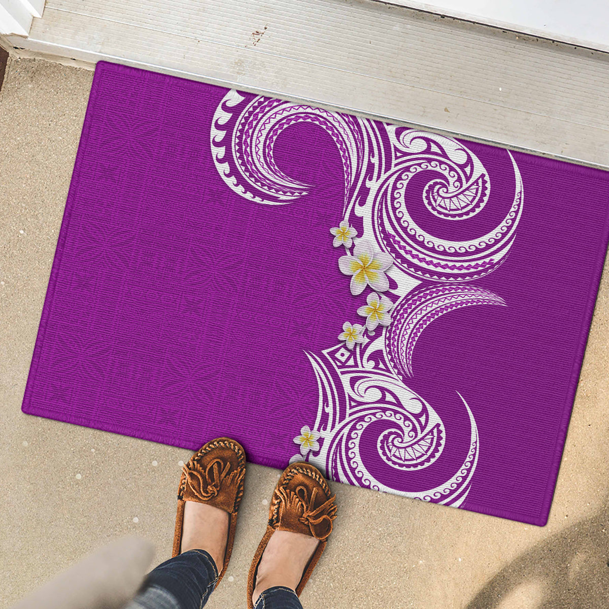 Aloha Polynesian Plumeria Flower Rubber Doormat Purple Color LT03 - Polynesian Pride