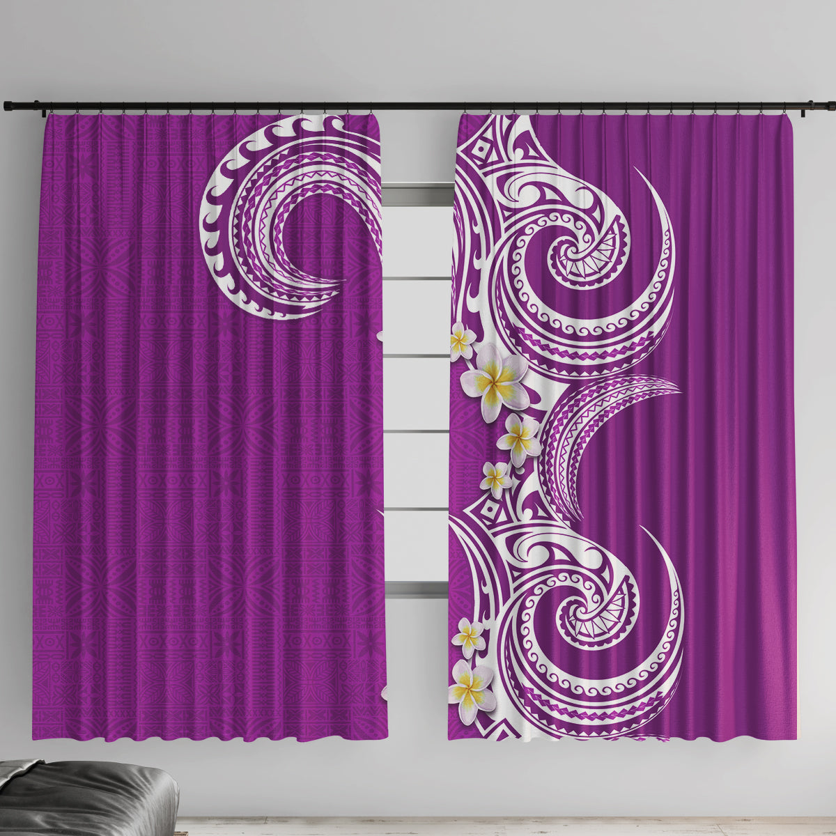 Aloha Polynesian Plumeria Flower Window Curtain Purple Color LT03 With Hooks Purple - Polynesian Pride
