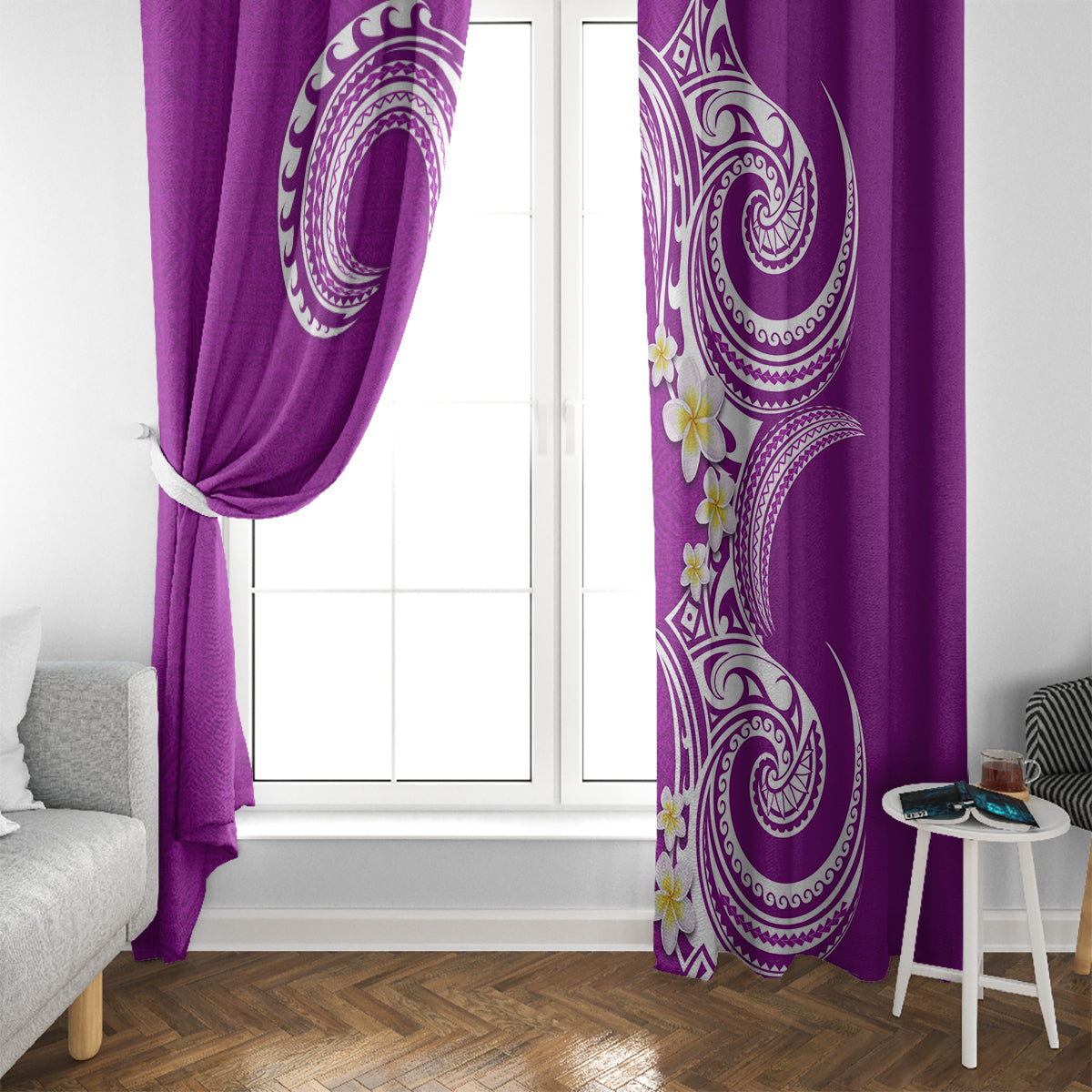 Aloha Polynesian Plumeria Flower Window Curtain Purple Color LT03 - Polynesian Pride