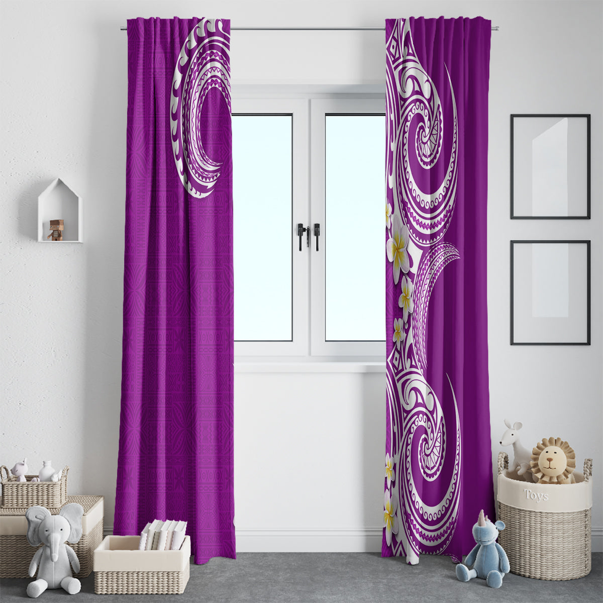 Aloha Polynesian Plumeria Flower Window Curtain Purple Color LT03 - Polynesian Pride