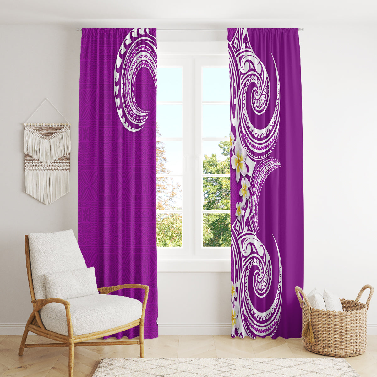 Aloha Polynesian Plumeria Flower Window Curtain Purple Color LT03 - Polynesian Pride