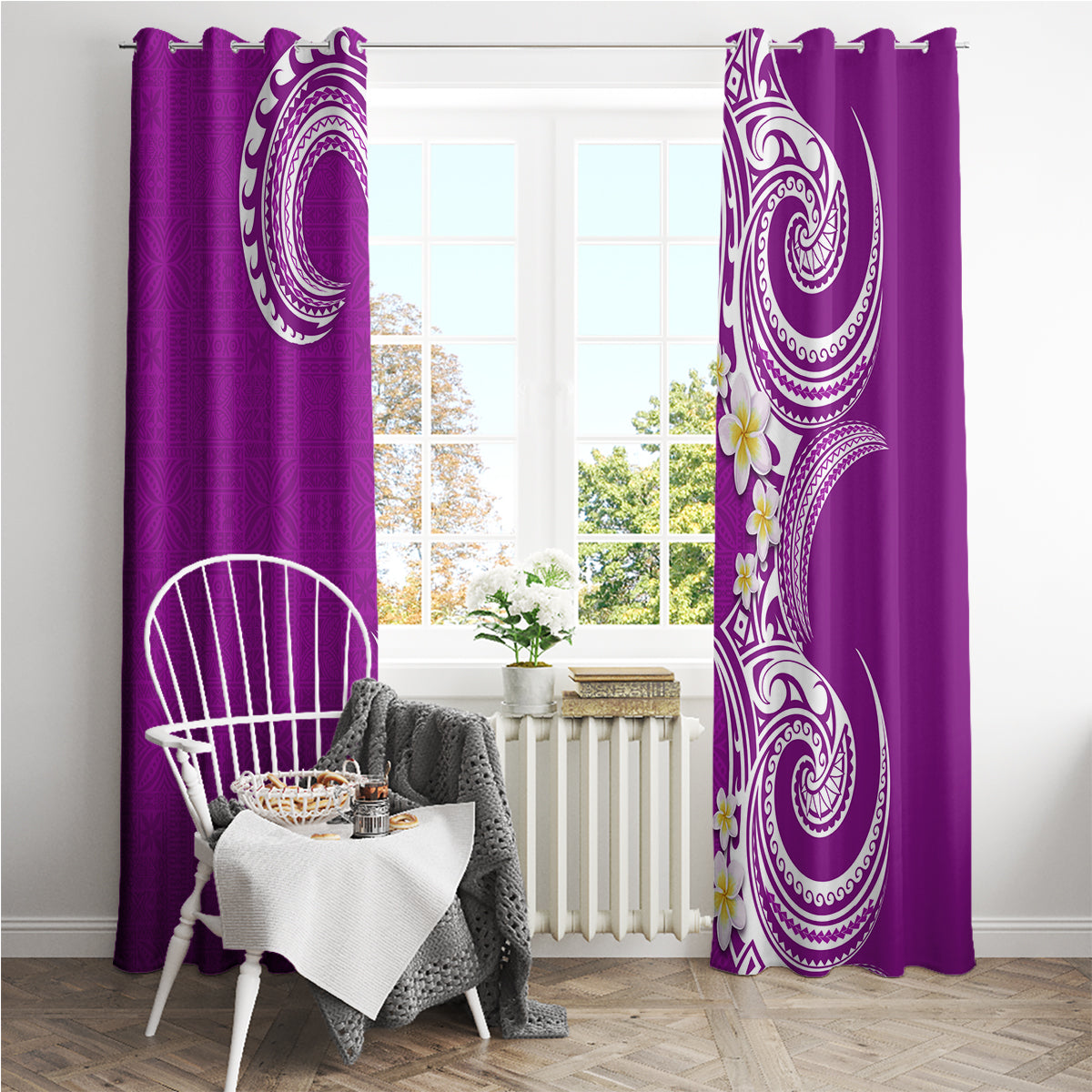 Aloha Polynesian Plumeria Flower Window Curtain Purple Color LT03 - Polynesian Pride