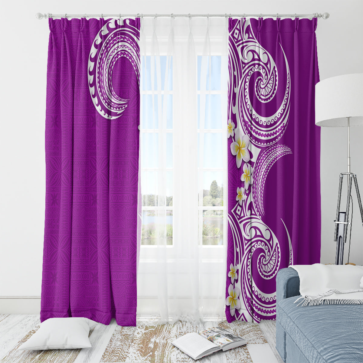 Aloha Polynesian Plumeria Flower Window Curtain Purple Color LT03 - Polynesian Pride