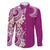 Aloha Polynesian Plumeria Flower Family Matching Long Sleeve Bodycon Dress and Hawaiian Shirt Pink Color