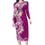 Aloha Polynesian Plumeria Flower Family Matching Long Sleeve Bodycon Dress and Hawaiian Shirt Pink Color