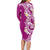 Aloha Polynesian Plumeria Flower Family Matching Long Sleeve Bodycon Dress and Hawaiian Shirt Pink Color