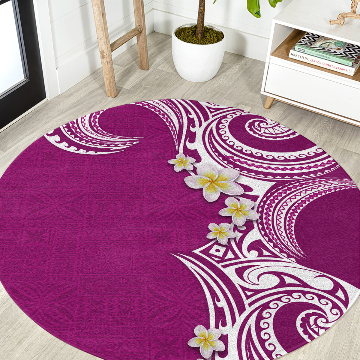 Aloha Polynesian Plumeria Flower Round Carpet Pink Color LT03 Pink - Polynesian Pride