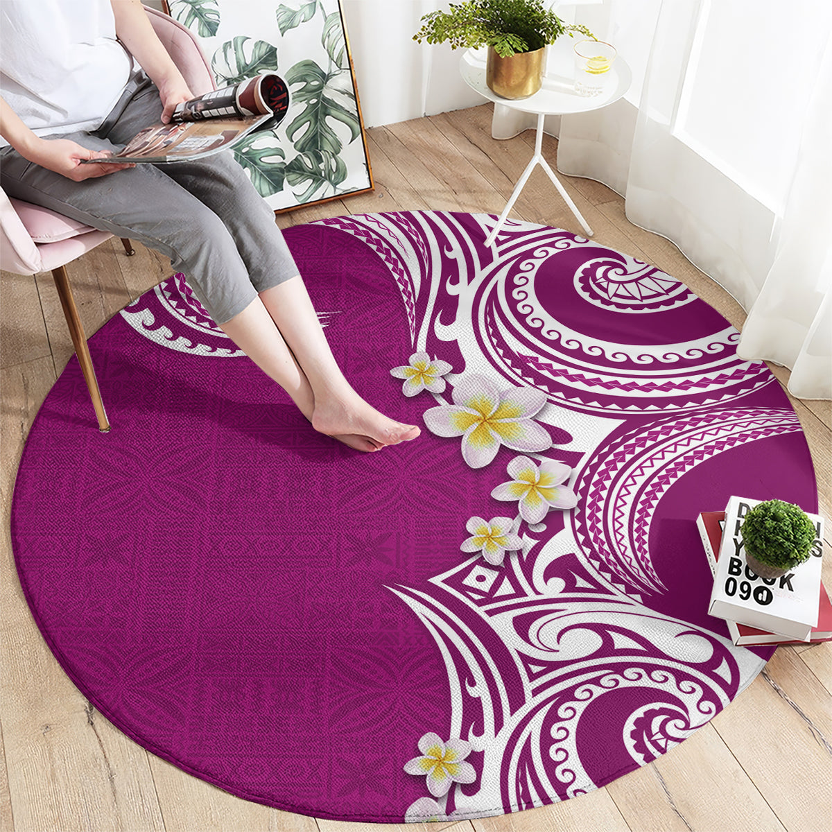 Aloha Polynesian Plumeria Flower Round Carpet Pink Color LT03 - Polynesian Pride