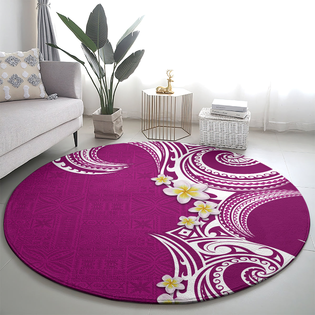 Aloha Polynesian Plumeria Flower Round Carpet Pink Color LT03 - Polynesian Pride