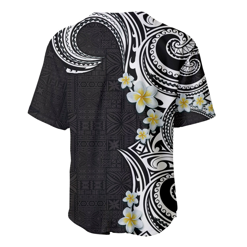 Aloha Polynesian Plumeria Flower Baseball Jersey Black White Color LT03 - Polynesian Pride