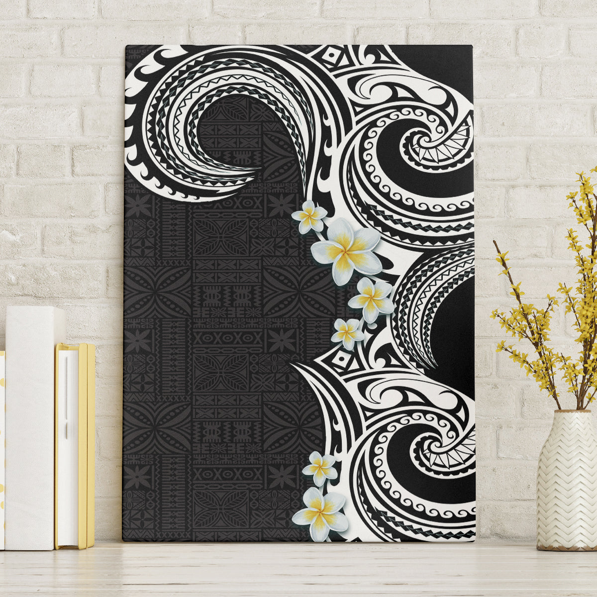Aloha Polynesian Plumeria Flower Canvas Wall Art Black White Color LT03 Without Frame Black - Polynesian Pride