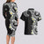 Aloha Polynesian Plumeria Flower Couples Matching Long Sleeve Bodycon Dress and Hawaiian Shirt Black White Color