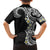 Aloha Polynesian Plumeria Flower Family Matching Off The Shoulder Long Sleeve Dress and Hawaiian Shirt Black White Color