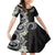 Aloha Polynesian Plumeria Flower Family Matching Off The Shoulder Long Sleeve Dress and Hawaiian Shirt Black White Color