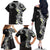 Aloha Polynesian Plumeria Flower Family Matching Off The Shoulder Long Sleeve Dress and Hawaiian Shirt Black White Color