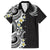 Aloha Polynesian Plumeria Flower Family Matching Off The Shoulder Long Sleeve Dress and Hawaiian Shirt Black White Color