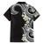 Aloha Polynesian Plumeria Flower Family Matching Off The Shoulder Long Sleeve Dress and Hawaiian Shirt Black White Color