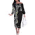 Aloha Polynesian Plumeria Flower Family Matching Off The Shoulder Long Sleeve Dress and Hawaiian Shirt Black White Color