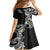 Aloha Polynesian Plumeria Flower Family Matching Short Sleeve Bodycon Dress and Hawaiian Shirt Black White Color