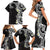 Aloha Polynesian Plumeria Flower Family Matching Short Sleeve Bodycon Dress and Hawaiian Shirt Black White Color