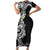 Aloha Polynesian Plumeria Flower Family Matching Short Sleeve Bodycon Dress and Hawaiian Shirt Black White Color