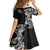 Aloha Polynesian Plumeria Flower Family Matching Summer Maxi Dress and Hawaiian Shirt Black White Color