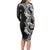 Aloha Polynesian Plumeria Flower Long Sleeve Bodycon Dress Black White Color