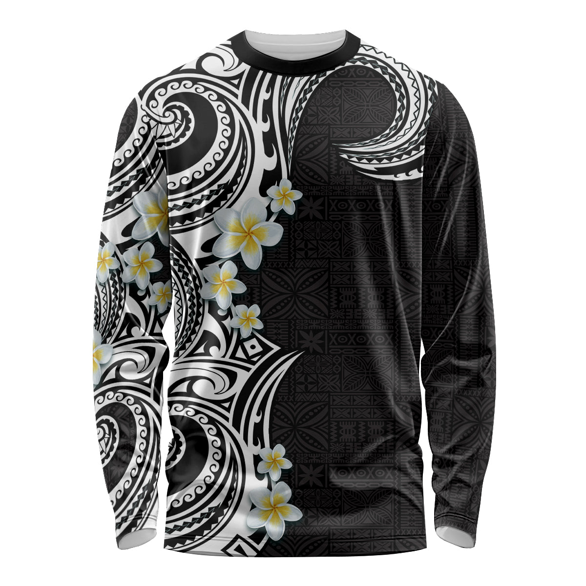 Aloha Polynesian Plumeria Flower Long Sleeve Shirt Black White Color LT03 Unisex Black - Polynesian Pride