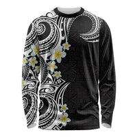 Aloha Polynesian Plumeria Flower Long Sleeve Shirt Black White Color LT03 Unisex Black - Polynesian Pride