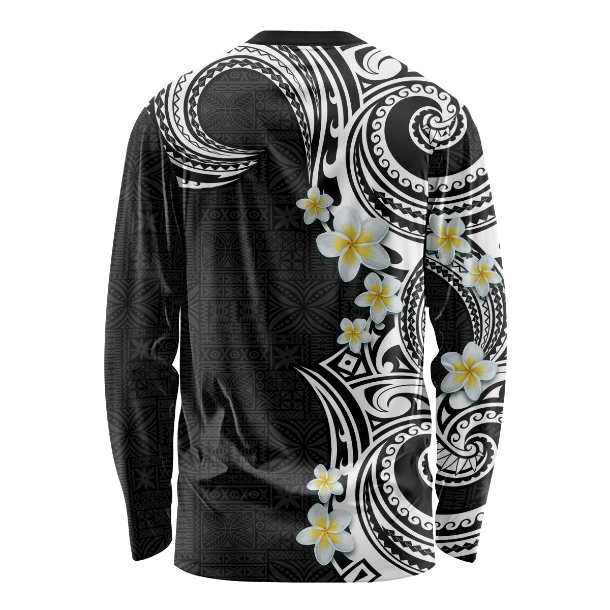 Aloha Polynesian Plumeria Flower Long Sleeve Shirt Black White Color LT03 - Polynesian Pride
