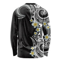 Aloha Polynesian Plumeria Flower Long Sleeve Shirt Black White Color LT03 - Polynesian Pride