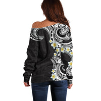 Aloha Polynesian Plumeria Flower Off Shoulder Sweater Black White Color LT03 - Polynesian Pride