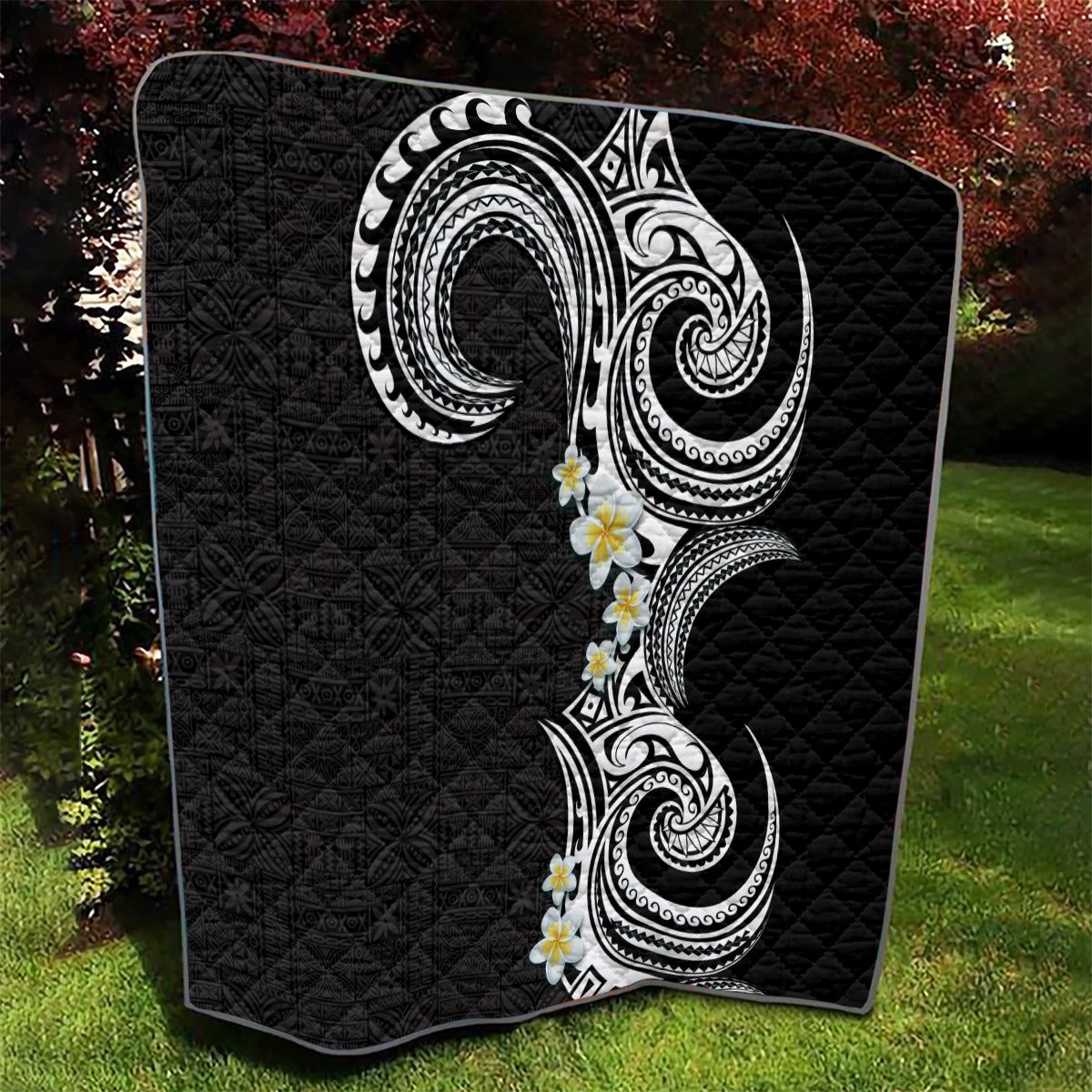 Aloha Polynesian Plumeria Flower Quilt Black White Color LT03 - Polynesian Pride