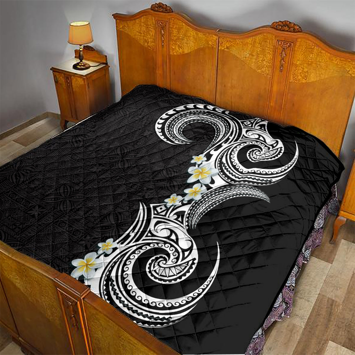 Aloha Polynesian Plumeria Flower Quilt Black White Color LT03 - Polynesian Pride