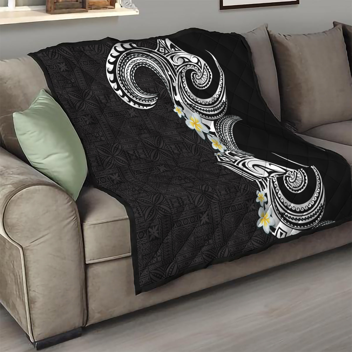 Aloha Polynesian Plumeria Flower Quilt Black White Color LT03 - Polynesian Pride
