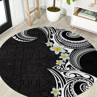 Aloha Polynesian Plumeria Flower Round Carpet Black White Color LT03 Black - Polynesian Pride