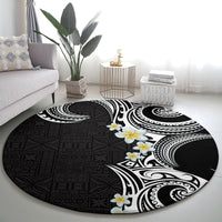 Aloha Polynesian Plumeria Flower Round Carpet Black White Color LT03 - Polynesian Pride
