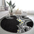 Aloha Polynesian Plumeria Flower Round Carpet Black White Color